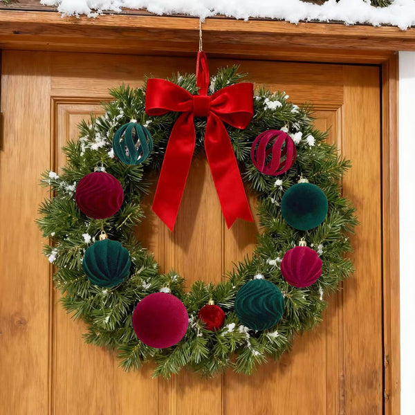 Christmas Baubles Set Of 12 Velvet Red 5.6Cm Diameter Unbreakable Ornaments Seasonal Decorations