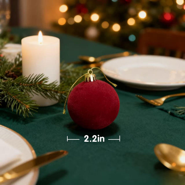 Christmas Baubles Set Of 12 Velvet Red 5.6Cm Diameter Unbreakable Ornaments Seasonal Decorations