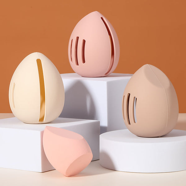 Makeup Sponge Holder Beauty Case Organizer Storage Box Egg Travel Cosmetic Accessories Gift For Women Toiletry Bag Protective Cover Silicone Nude Pink