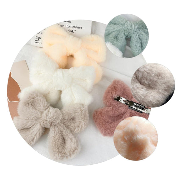 Plush Bow Hair Clip Set 6 Pieces For Women & Girls Hair Accessories