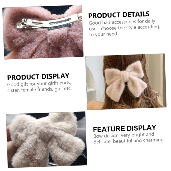 Plush Bow Hair Clip Set 6 Pieces For Women & Girls Hair Accessories