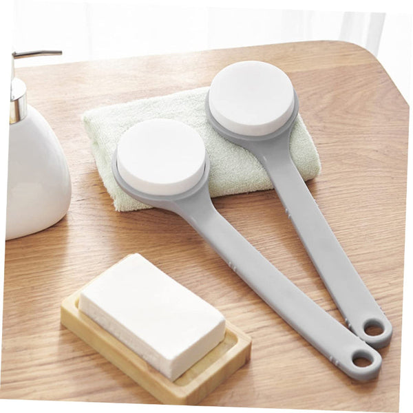 Back Brush With Long Handle Bath Shower Scrubber Sponge On Bathroom Accessories Supplies Scrubbing Hangable Gray 2 Pieces Bath Brushes & Sponges
