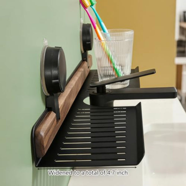 Wall Shelf Bath Shower Rack Towel Mirror Cabinet Storage Draining Bathroom Furniture Box Basket Toilet Walnut Black 1 Piece Wall Shelves
