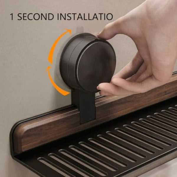 Wall Shelf Bath Shower Rack Towel Mirror Cabinet Storage Draining Bathroom Furniture Box Basket Toilet Walnut Black 1 Piece Wall Shelves
