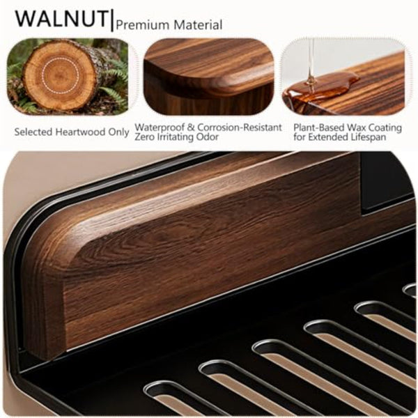 Wall Shelf Bath Shower Rack Towel Mirror Cabinet Storage Draining Bathroom Furniture Box Basket Toilet Walnut Black 1 Piece Wall Shelves