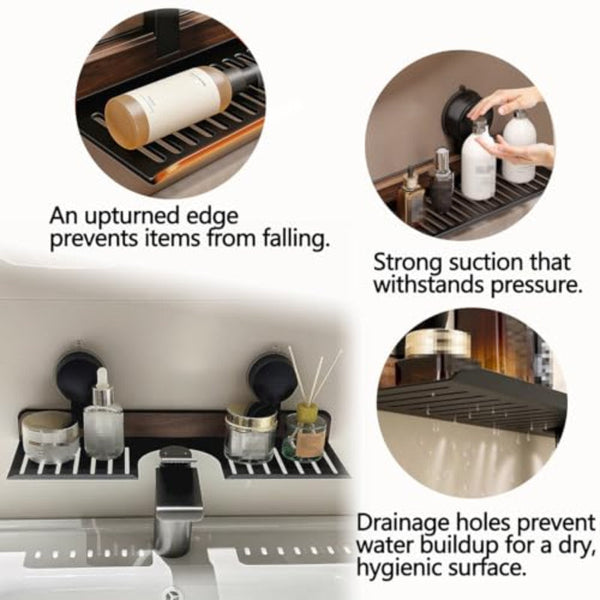 Wall Shelf Bath Shower Rack Towel Mirror Cabinet Storage Draining Bathroom Furniture Box Basket Toilet Walnut Black 1 Piece Wall Shelves