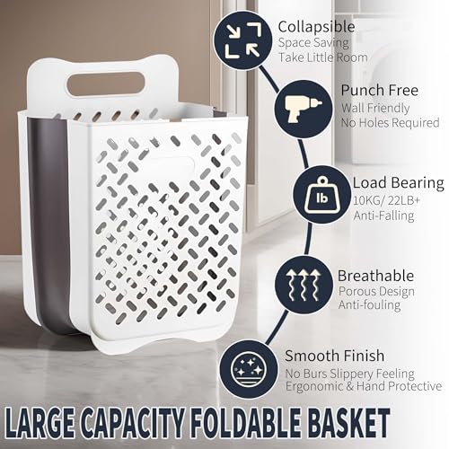 Laundry Basket Folding Wall Shelf Bath Bathroom Rack Storage Organizer Foldable Silicone Furniture Toilet Black 1 Piece Laundry Baskets & Hampers