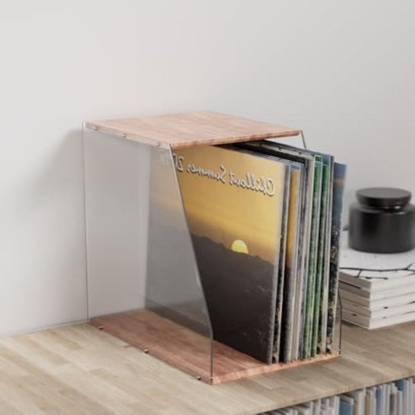 Lp Vinyl Organizer Desk Storage Basket Box Accessories Display Cabinet Sideboard Record Player Cd Transparent White Wood 1 Piece Storage Bins & Basket