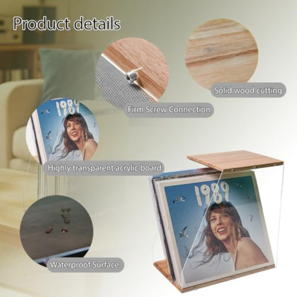 Lp Vinyl Organizer Desk Storage Basket Box Accessories Display Cabinet Sideboard Record Player Cd Transparent White Wood 1 Piece Storage Bins & Basket