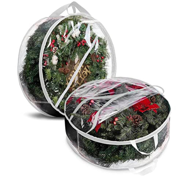 2 Piece Wreath Storage Bag 60Cm Transparent Organizer With Handles Storage Bags