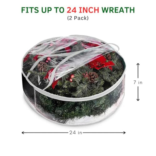 2 Piece Wreath Storage Bag 60Cm Transparent Organizer With Handles Storage Bags