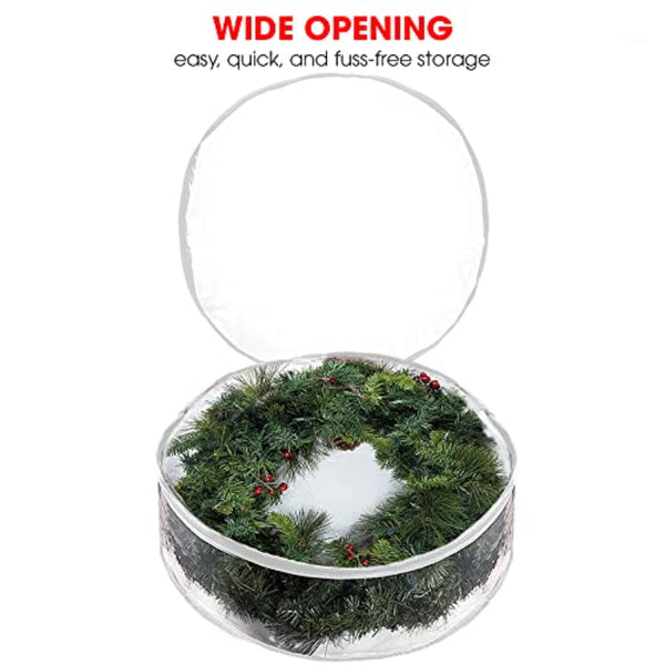 2 Piece Wreath Storage Bag 60Cm Transparent Organizer With Handles Storage Bags