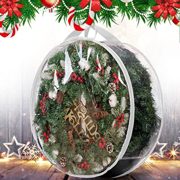 2 Piece Wreath Storage Bag 60Cm Transparent Organizer With Handles Storage Bags
