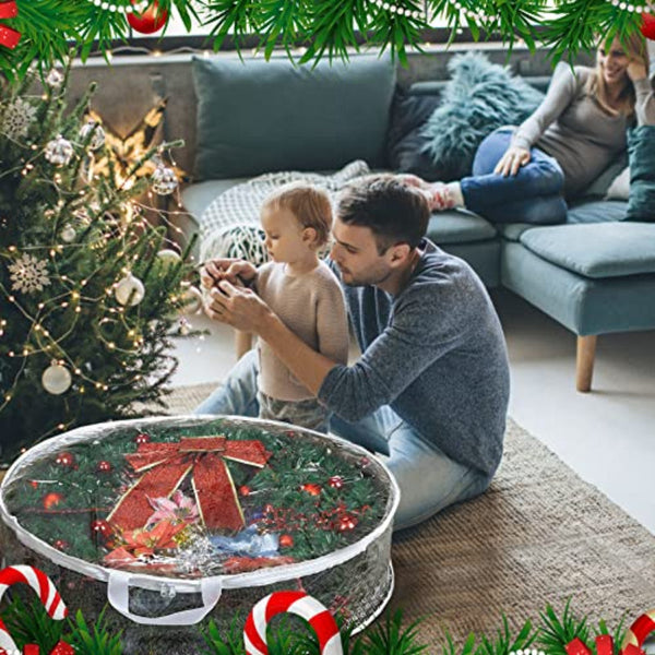 2 Piece Wreath Storage Bag 60Cm Transparent Organizer With Handles Storage Bags