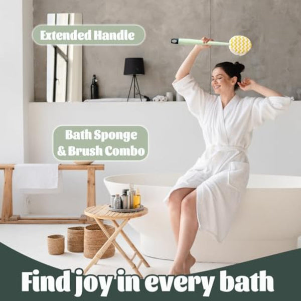Brush Bath Shower Scrub Dry Body Long Handled Sponge Scrubbing Back Double Sided Green 1 Piece Bath Brushes & Sponges