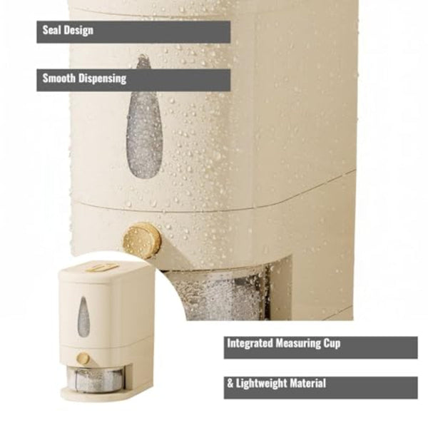 5Kg Airtight Rice Dispenser With Measuring Cup White Kitchen Storage Storage Boxes