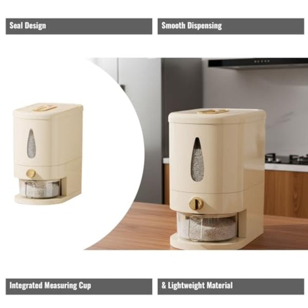 5Kg Airtight Rice Dispenser With Measuring Cup White Kitchen Storage Storage Boxes
