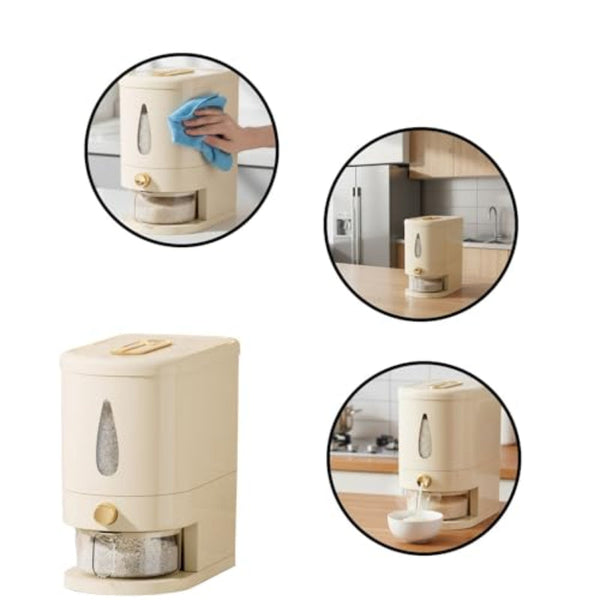 5Kg Airtight Rice Dispenser With Measuring Cup White Kitchen Storage Storage Boxes