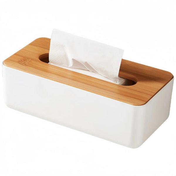Tissue Box Holder Bamboo Lid Bathroom Accessories Toilet Organiser Living Room Decoration Rectangular White 1 Piece Tissue Box Covers