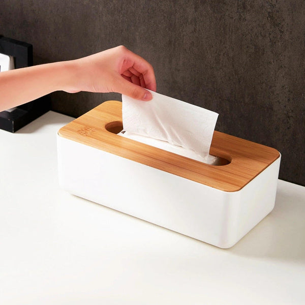 Tissue Box Holder Bamboo Lid Bathroom Accessories Toilet Organiser Living Room Decoration Rectangular White 1 Piece Tissue Box Covers