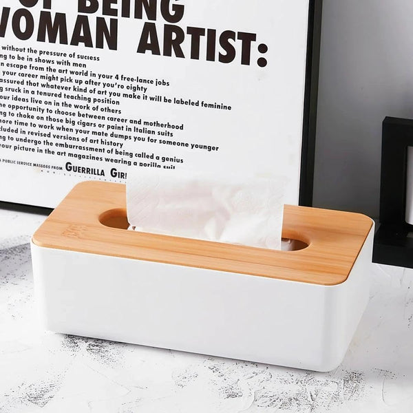 Tissue Box Holder Bamboo Lid Bathroom Accessories Toilet Organiser Living Room Decoration Rectangular White 1 Piece Tissue Box Covers