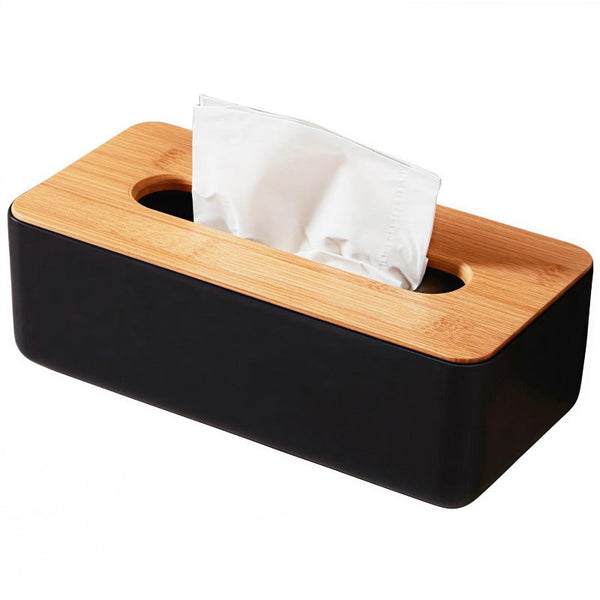 Tissue Box Holder Bamboo Lid Bathroom Accessories Toilet Organiser Living Room Decoration Rectangular Black 1 Piece Tissue Box Covers