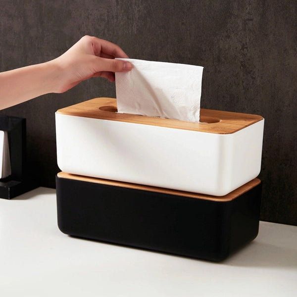 Tissue Box Holder Bamboo Lid Bathroom Accessories Toilet Organiser Living Room Decoration Rectangular Black 1 Piece Tissue Box Covers