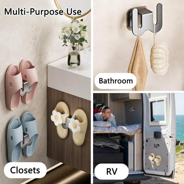 Shoe Rack Slippers Holder Bathroom Accessories Storage Wall Hook Self Adhesive Hanging System Organizer Hallway No Drilling Black 2 Pieces Shoe Racks