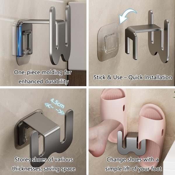 Shoe Rack Slippers Holder Bathroom Accessories Storage Wall Hook Self Adhesive Hanging System Organizer Hallway No Drilling Black 2 Pieces Shoe Racks
