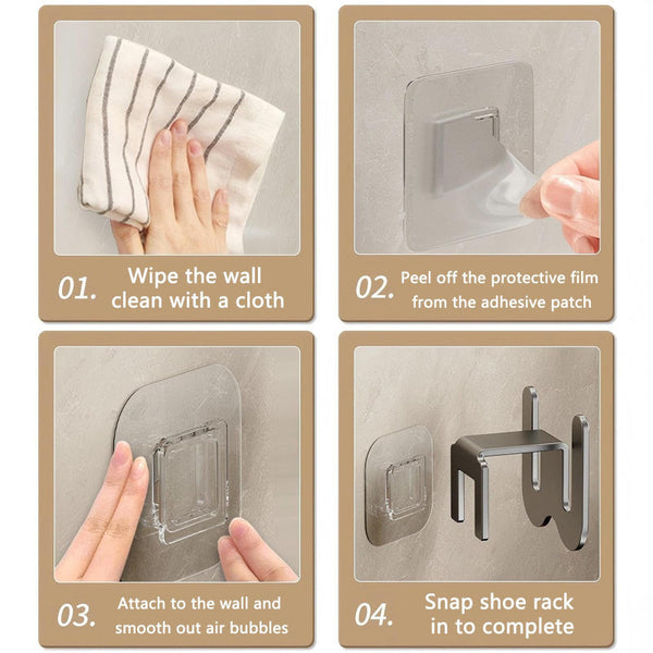 Shoe Rack Slippers Holder Bathroom Accessories Storage Wall Hook Self Adhesive Hanging System Organizer Hallway No Drilling Black 2 Pieces Shoe Racks