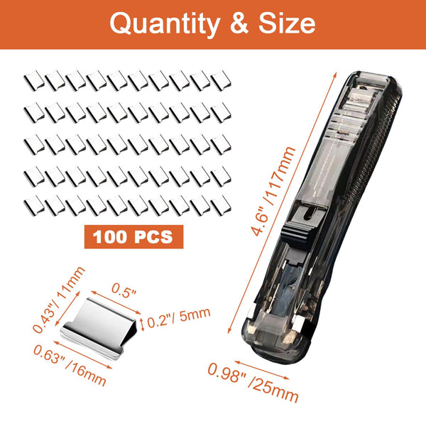 Reusable Paper Clip Stapler Set With 100 Clips Black And White Paperclips