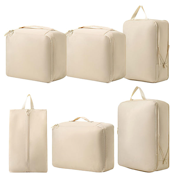 6 Piece Travel Organizer Set Beige Water Repellent Suitcase Luggage Cubes Packing Organisers