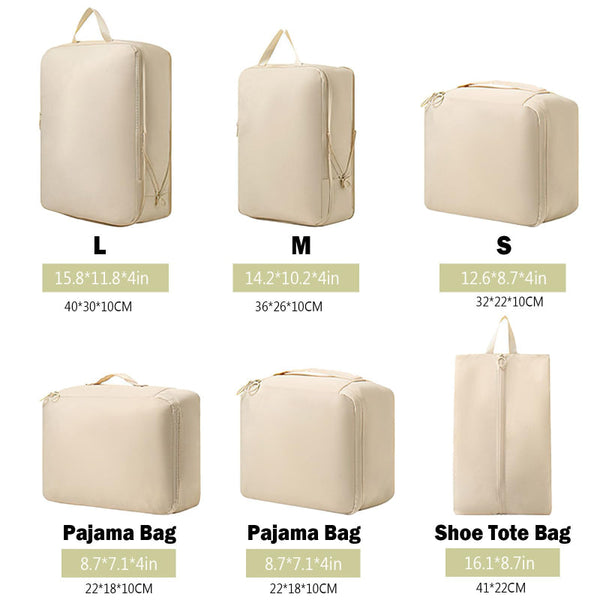 6 Piece Travel Organizer Set Beige Water Repellent Suitcase Luggage Cubes Packing Organisers