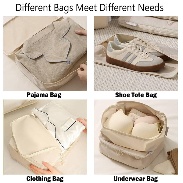 6 Piece Travel Organizer Set Beige Water Repellent Suitcase Luggage Cubes Packing Organisers