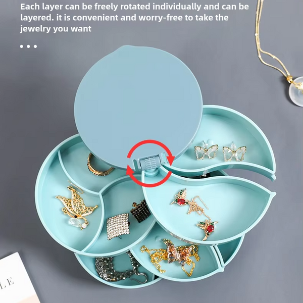 Jewelry Box Organizer Storage With Mirror Make Up Earring Holder Rotating System 4 Layers Compact Accessories Tray Modern Design White 1 Piece Jewelle
