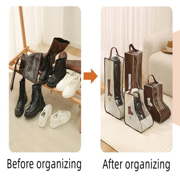 Boot Bag Shoe Storage Dust Cover Travel Organizer Transparent Breathable With Handle Zipper Protective High Boots Ankle White Set Of 2 Storage Bags