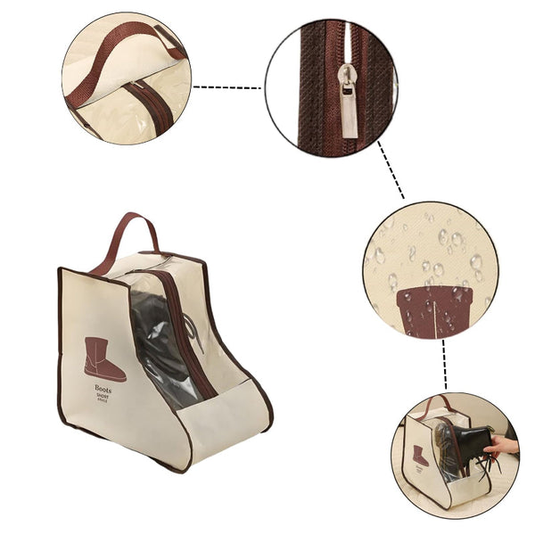 Boot Bag Shoe Storage Dust Cover Travel Organizer Transparent Breathable With Handle Zipper Protective High Boots Ankle White Set Of 2 Storage Bags