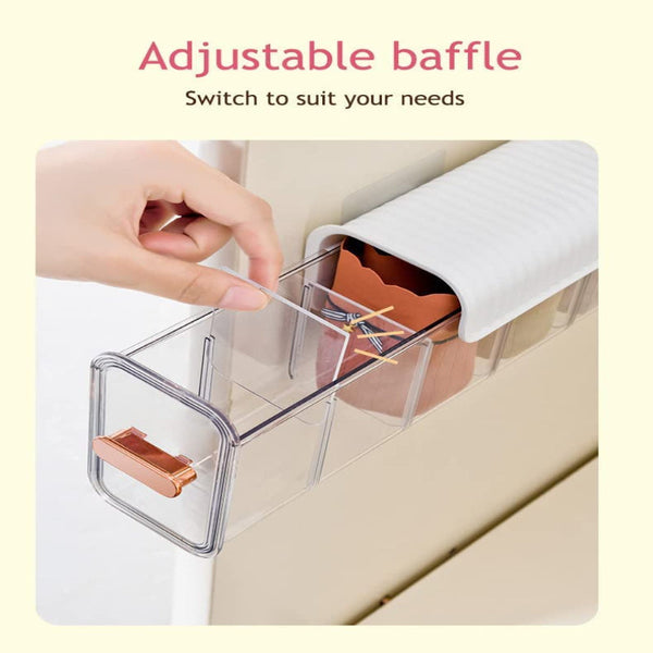 Underwear Sock Wardrobe Organizer Wall Mounted No Drilling Storage Box With 6 Compartments Lingerie Self Adhesive Cable Transparent White 1 Piece Clos