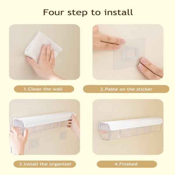 Underwear Sock Wardrobe Organizer Wall Mounted No Drilling Storage Box With 6 Compartments Lingerie Self Adhesive Cable Transparent White 1 Piece Clos