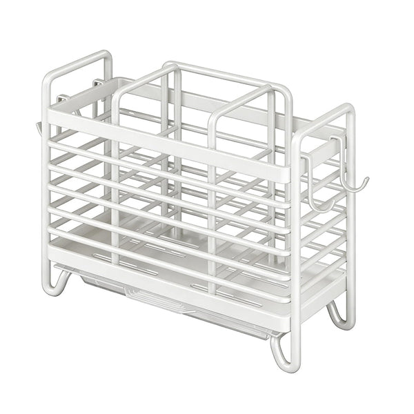 Cutlery Holder Kitchen Organizer Tray Countertop Utensil Rack Drainer Spoon Drying Accessories With Drip And Hooks Metal White 1 Piece Cutlery Storage