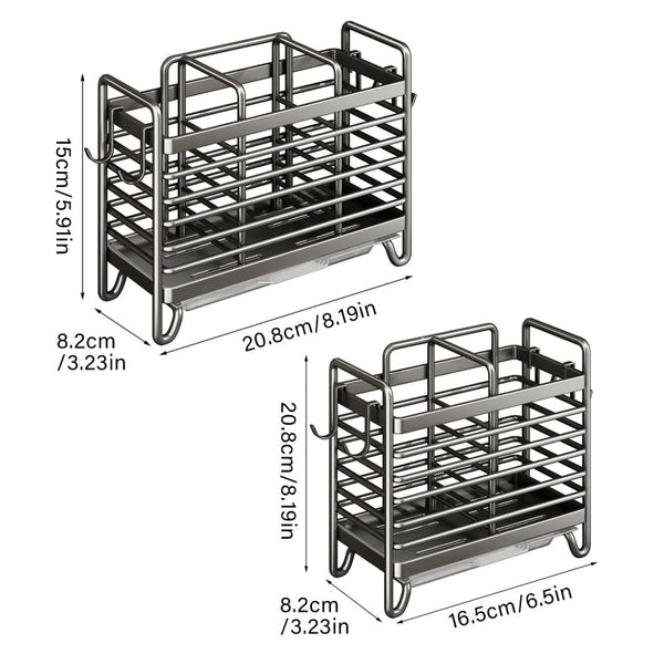 Cutlery Holder Kitchen Organizer Tray Countertop Utensil Rack Drainer Spoon Drying Accessories With Drip And Hooks Metal White 1 Piece Cutlery Storage