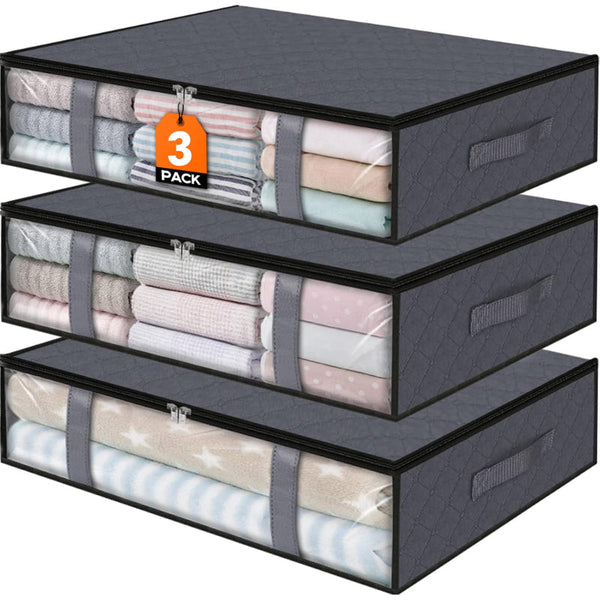 Clothing Storage Bag Underbed Box Wardrobe Organizer Duvet Large Textile Foldable Bags Bedding Basket Pillow Fabric Gray 3 Pieces Storage Boxes