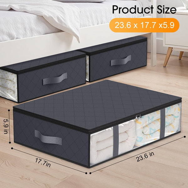 Clothing Storage Bag Underbed Box Wardrobe Organizer Duvet Large Textile Foldable Bags Bedding Basket Pillow Fabric Gray 3 Pieces Storage Boxes