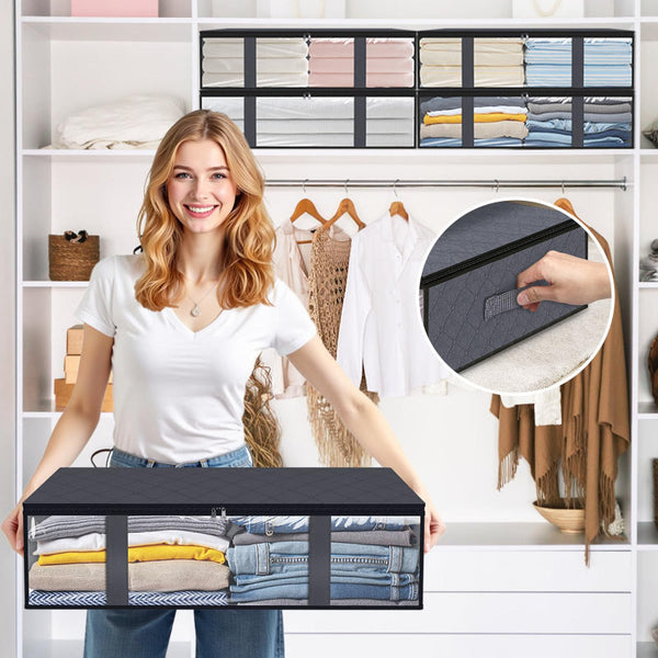 Clothing Storage Bag Underbed Box Wardrobe Organizer Duvet Large Textile Foldable Bags Bedding Basket Pillow Fabric Gray 3 Pieces Storage Boxes