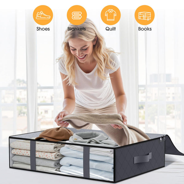 Clothing Storage Bag Underbed Box Wardrobe Organizer Duvet Large Textile Foldable Bags Bedding Basket Pillow Fabric Gray 3 Pieces Storage Boxes