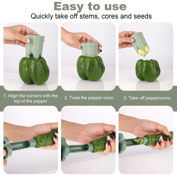 Bell Pepper Pitter Jalapeao Drill Chili Core Remover Universal Vegetable Cutter Kitchen Utensils Seed Handy Aid Fruit And Tool Accessories Green 2 Pie
