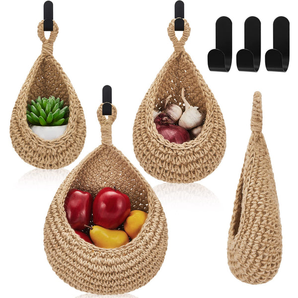 Jute Wall Hanging Storage Baskets Set Of 3 Boho Style Storage Bins & Baskets
