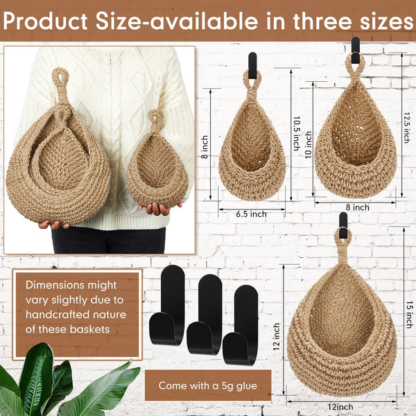 Jute Wall Hanging Storage Baskets Set Of 3 Boho Style Storage Bins & Baskets