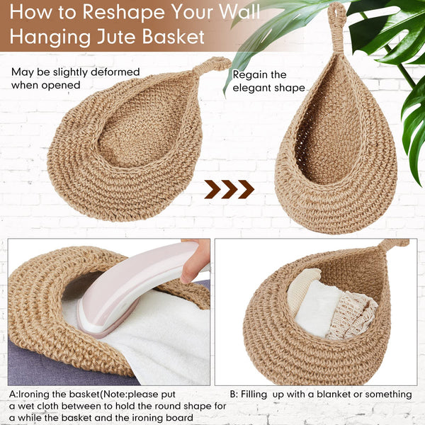 Jute Wall Hanging Storage Baskets Set Of 3 Boho Style Storage Bins & Baskets