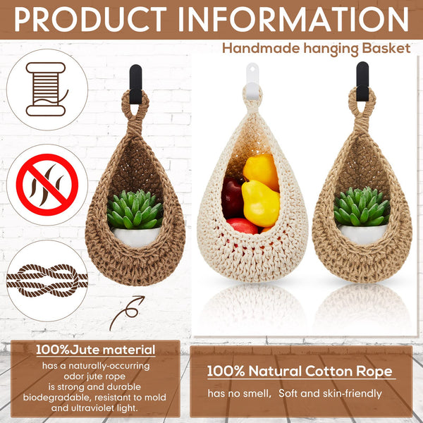 Jute Wall Hanging Storage Baskets Set Of 3 Boho Style Storage Bins & Baskets